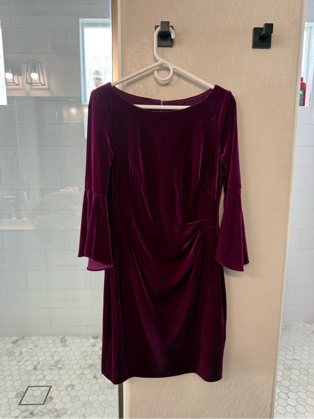 Ralph Lauren Velvet Long-Sleeve Dress in Plum